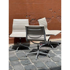 Herman Miller Eames Aluminium Group Side Chair, Low Back, White, On Glides