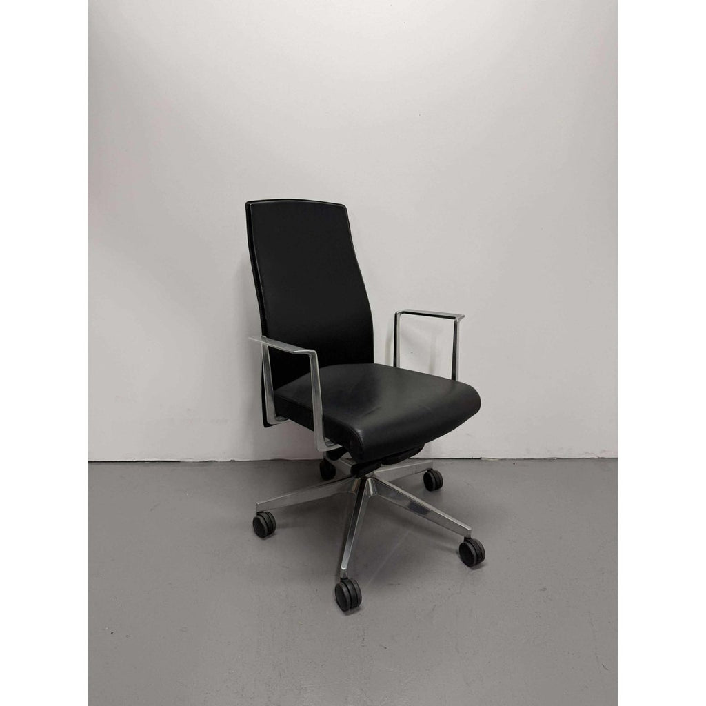 Boardroom Chair, Black Leather & Chrome Base - thegoodchairs