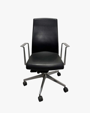 Boardroom Chair, Black Leather & Chrome Base