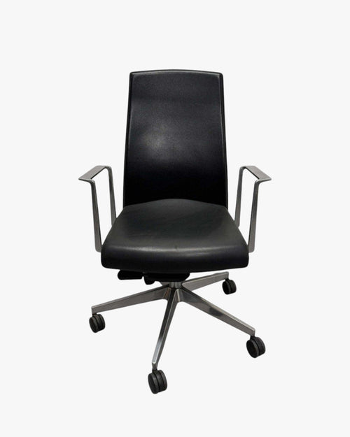 Boardroom Chair, Black Leather & Chrome Base - thegoodchairs