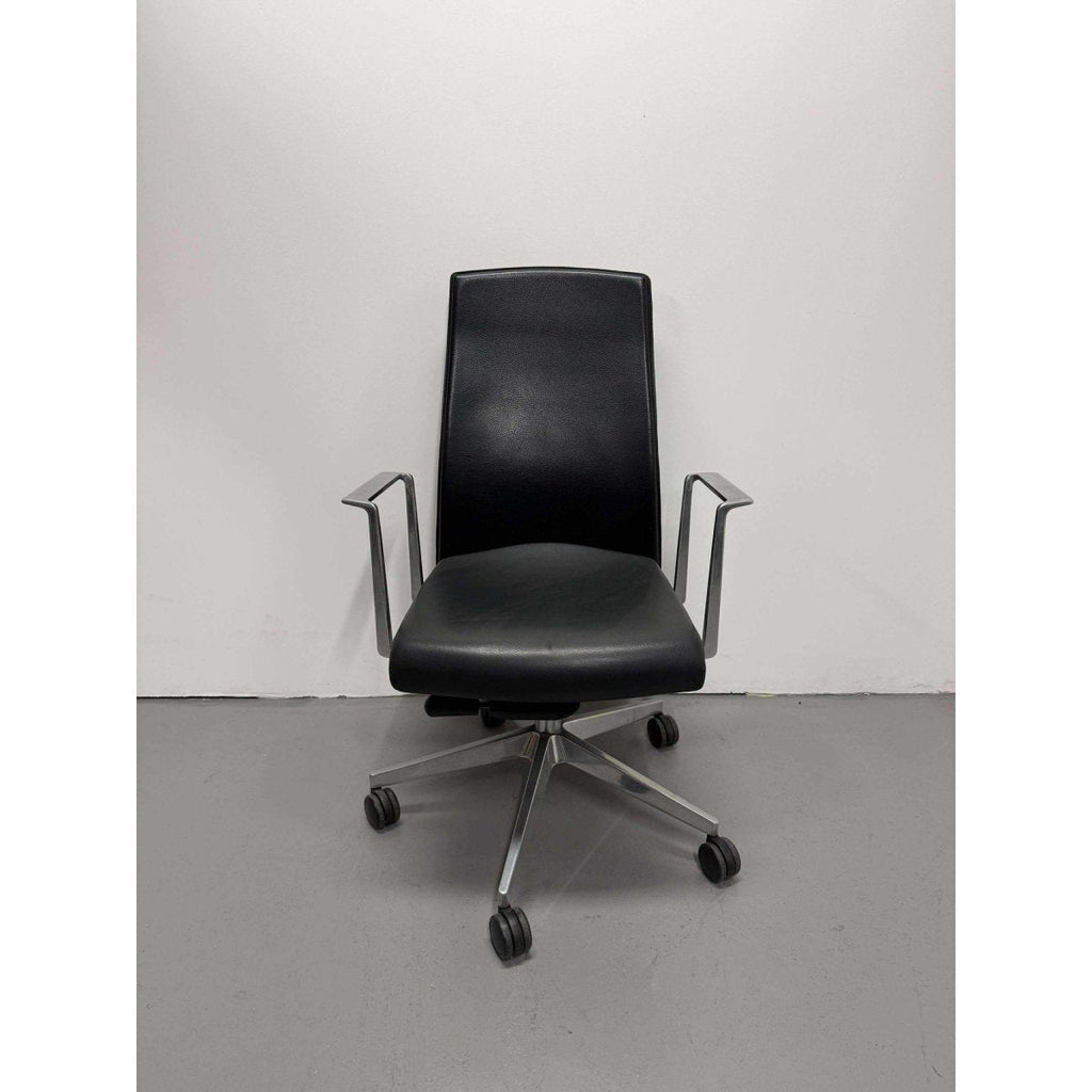 Boardroom Chair, Black Leather & Chrome Base - thegoodchairs