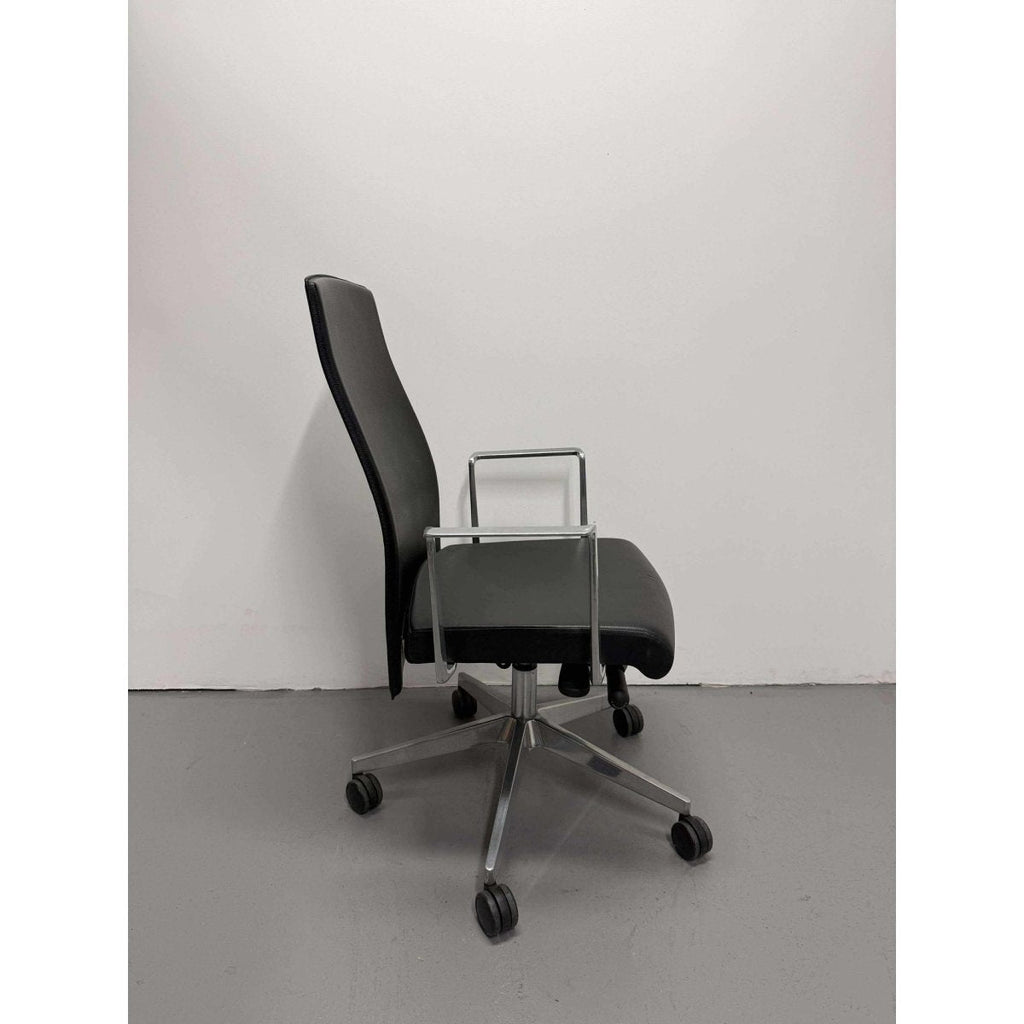 Boardroom Chair, Black Leather & Chrome Base - thegoodchairs
