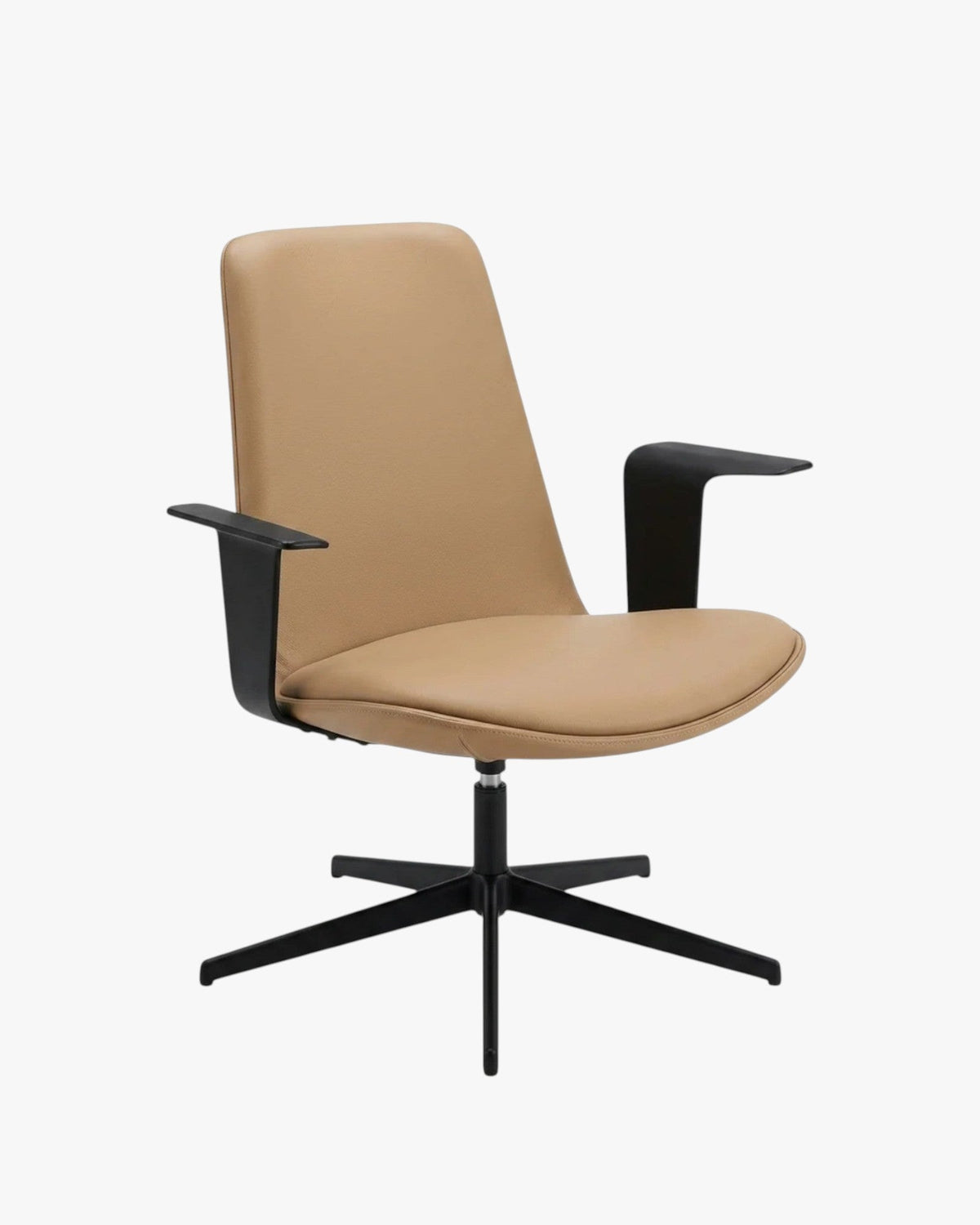 Enea Lottus Lounge High Chair by Lievore Altherr Molina, Caramel Leather - thegoodchairs