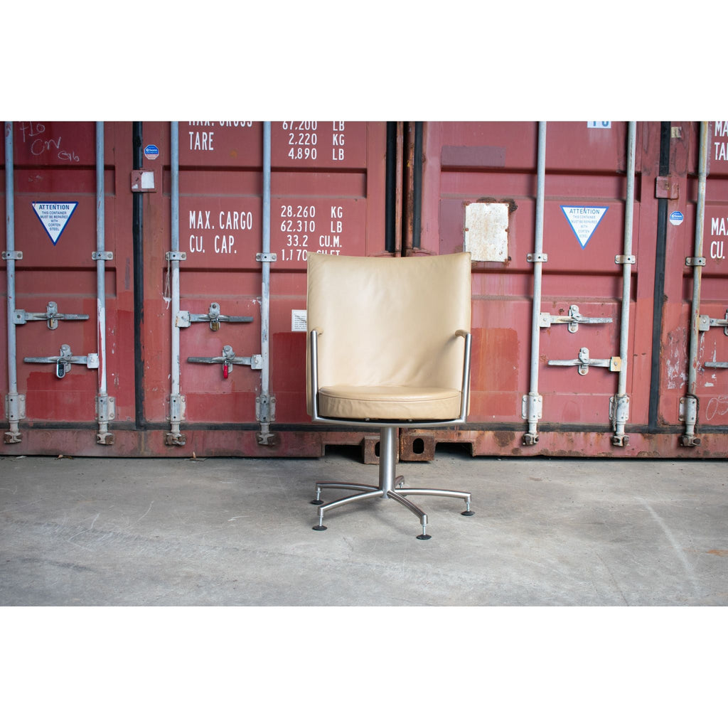 Erik Jørgensen EJ70 “Partner” Swivel Chair by Foersom & Hiort Lorenzen, Butterscotch Leather, Woodmark Australia, c.2001 - thegoodchairs