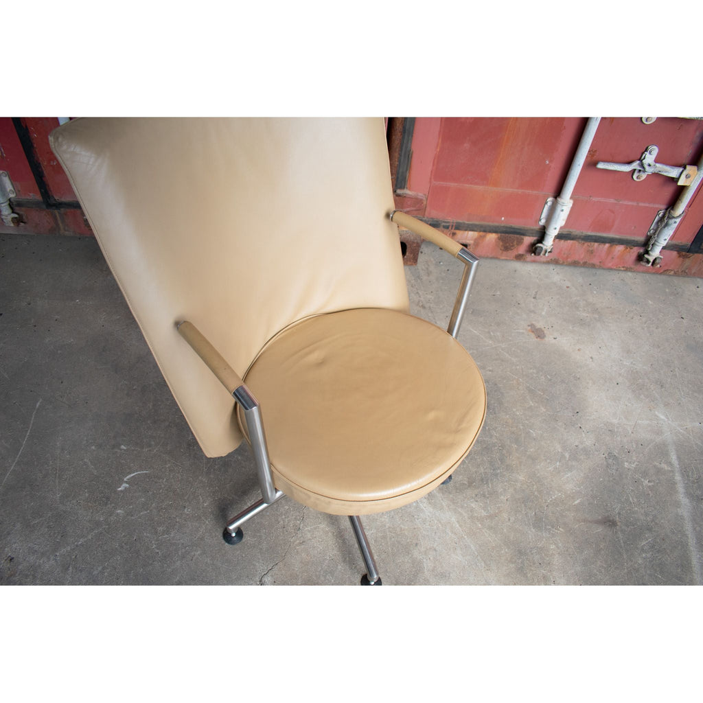 Erik Jørgensen EJ70 “Partner” Swivel Chair by Foersom & Hiort Lorenzen, Butterscotch Leather, Woodmark Australia, c.2001 - thegoodchairs