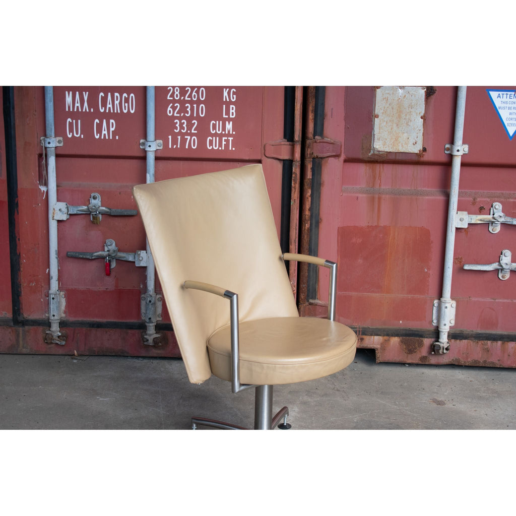 Erik Jørgensen EJ70 “Partner” Swivel Chair by Foersom & Hiort Lorenzen, Butterscotch Leather, Woodmark Australia, c.2001 - thegoodchairs