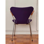 Fritz Hansen Pair of Arne Jacobsen for Model 3207 “Syver” Chairs in Original Purple Wool with Wooden Armrests, Chrome Frame, Denmark, c. 1975 - thegoodchairs
