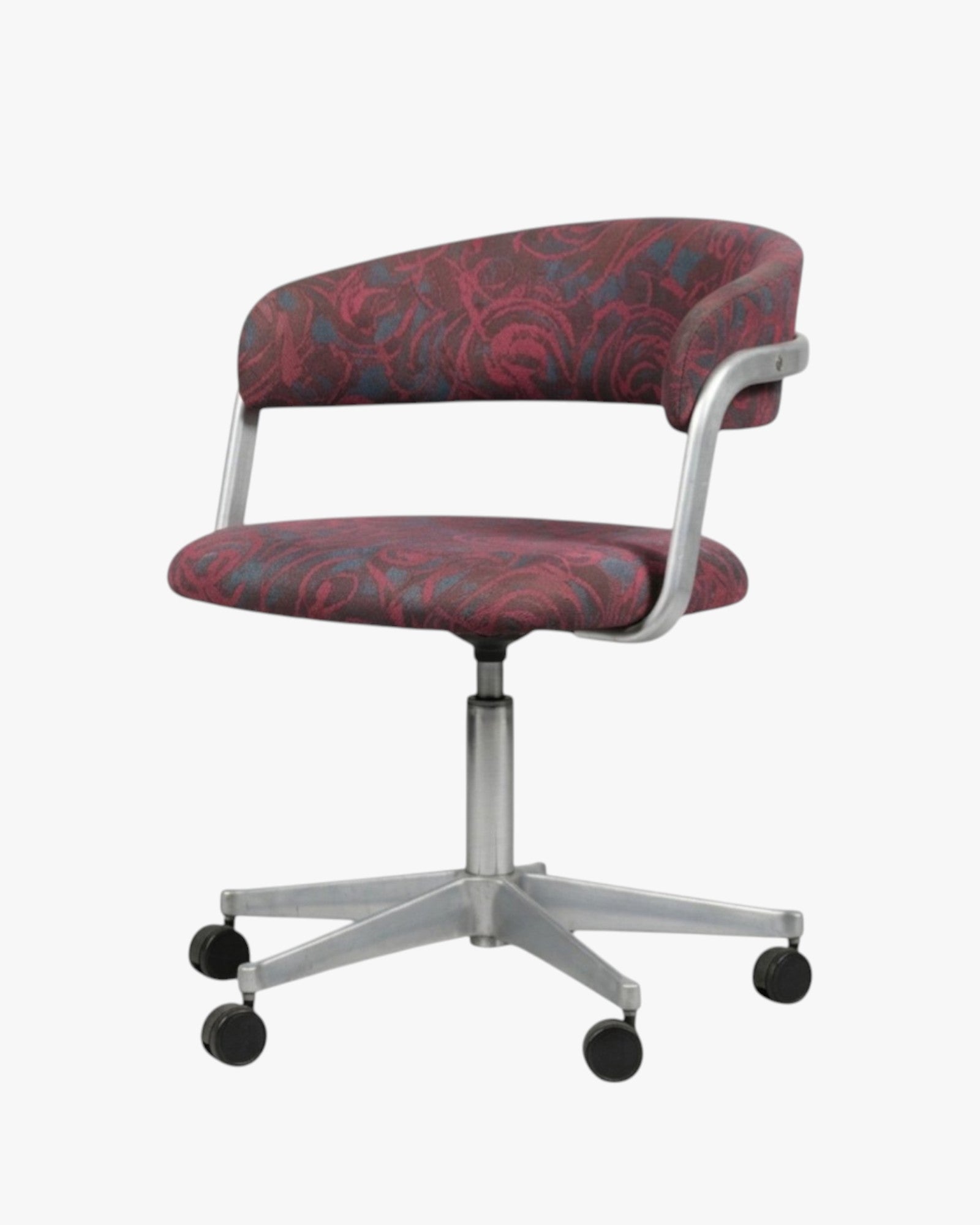 Grant Featherston Original Swivel Chair, Upholstered, Cast Aluminium Five Star Base With Non Rolling Casters - thegoodchairs