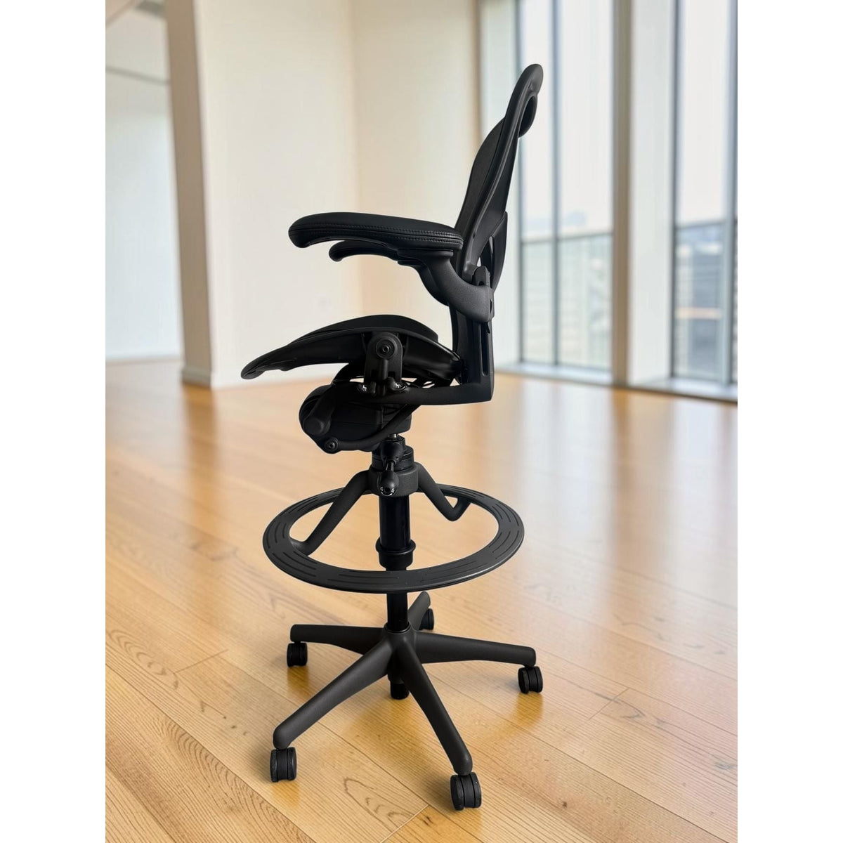 Herman Miller Aeron Classic Drafting Stool, Black, Fully Loaded - thegoodchairs