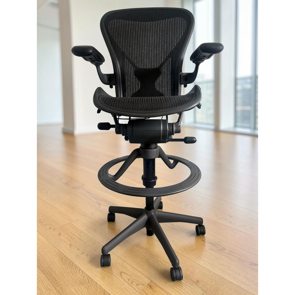 Herman Miller Aeron Classic Drafting Stool, Black, Fully Loaded - thegoodchairs