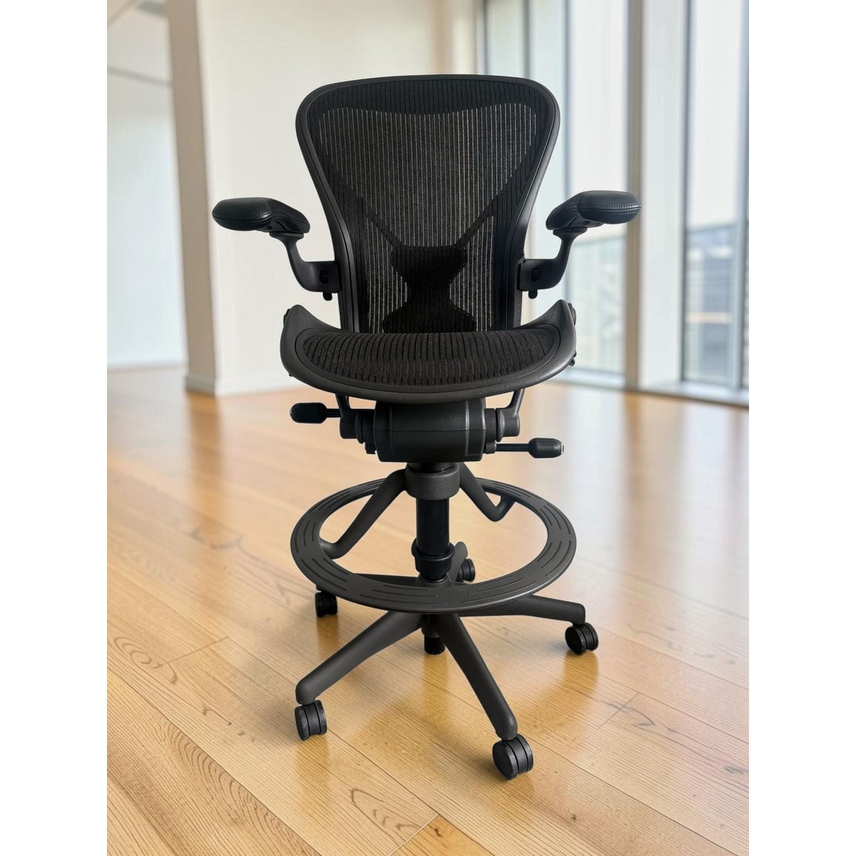 Herman Miller Aeron Classic Drafting Stool, Black, Fully Loaded - thegoodchairs