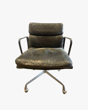 Herman Miller Eames Soft Pad Lounge Chair EA435, Low Back by (1990), Aubergine Powder Coated Frame, Chocolate Brown Leather