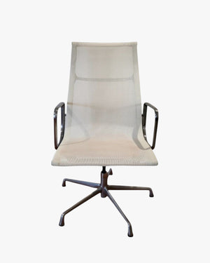 Eames Aluminium Group High Back Office Chair in White Mesh with Polished Aluminium Frame