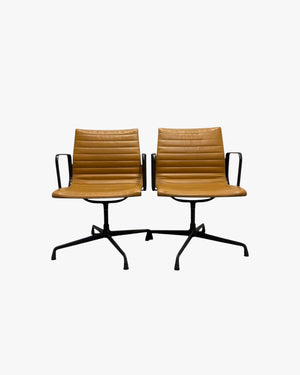 Eames Aluminium Group Low Back Chair, Tan Leather / Black Frame