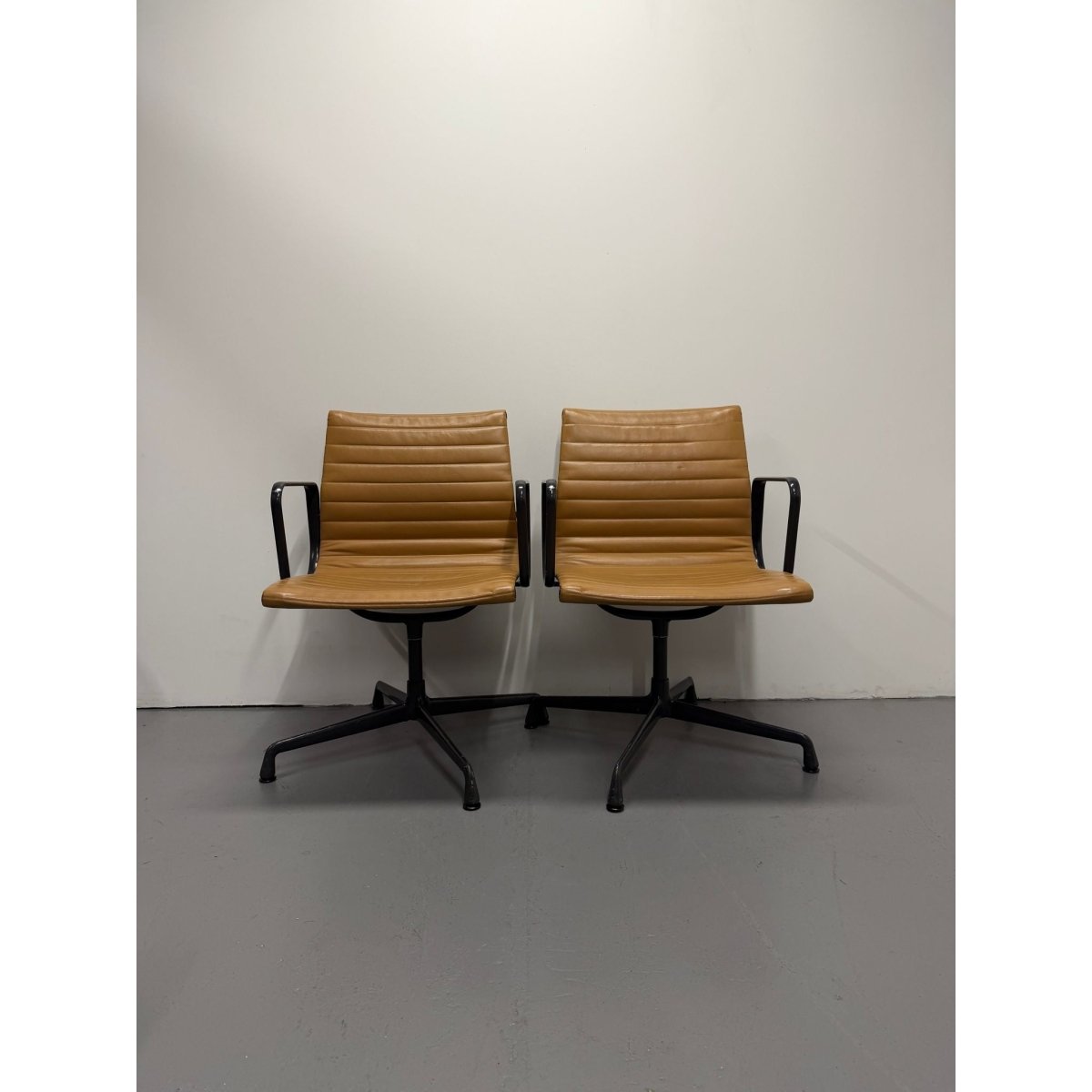 Herman Miller Eames - Low Back, Tan Leather / Black Frame - thegoodchairs