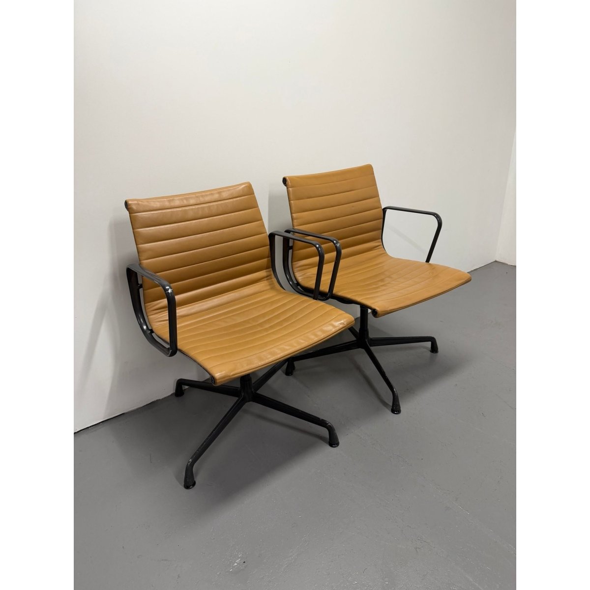 Herman Miller Eames - Low Back, Tan Leather / Black Frame - thegoodchairs