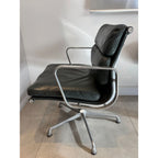Herman Miller Eames Soft Pad Management Chair, Low Back, Green Leather, Polished Aluminium, / Vitra, 1995 - thegoodchairs