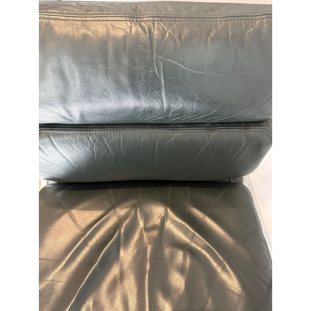 Herman Miller Eames Soft Pad Management Chair, Low Back, Green Leather, Polished Aluminium, / Vitra, 1995 - thegoodchairs