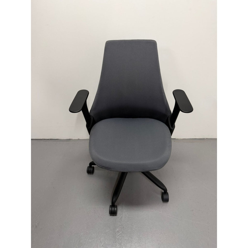 Herman Miller Sayl - Task Chair with Armrests - Grey Upholstered Back - thegoodchairs