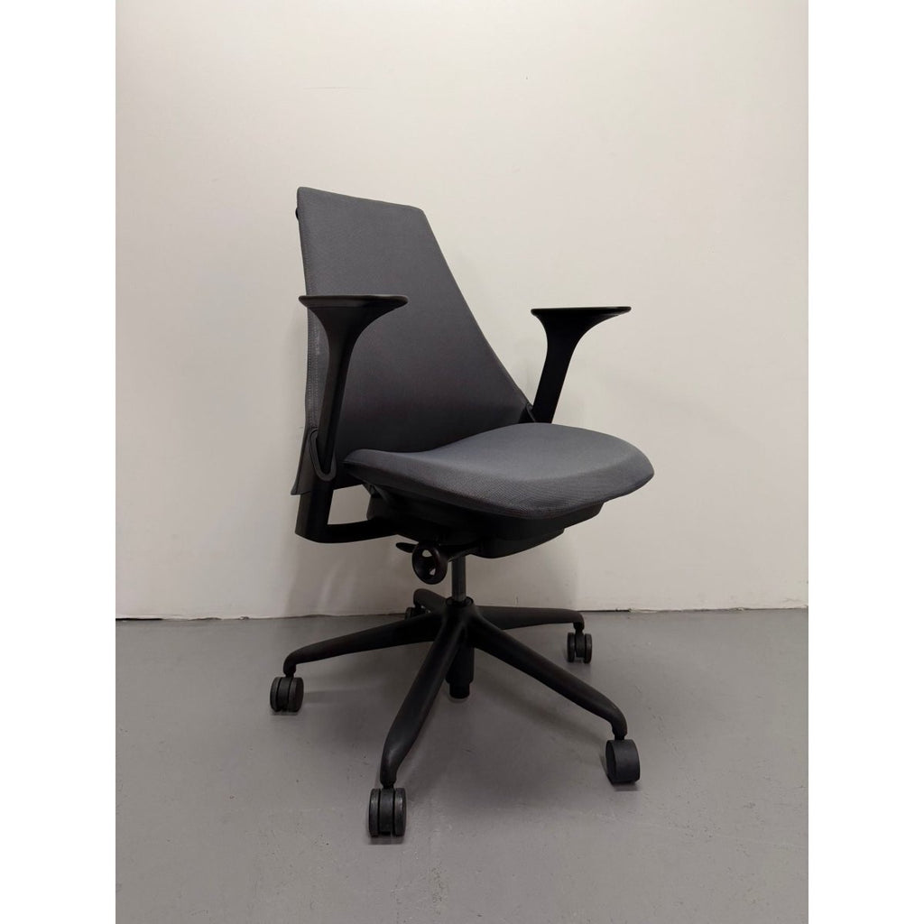 Herman Miller Sayl - Task Chair with Armrests - Grey Upholstered Back - thegoodchairs