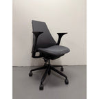 Herman Miller Sayl - Task Chair with Armrests - Grey Upholstered Back - thegoodchairs