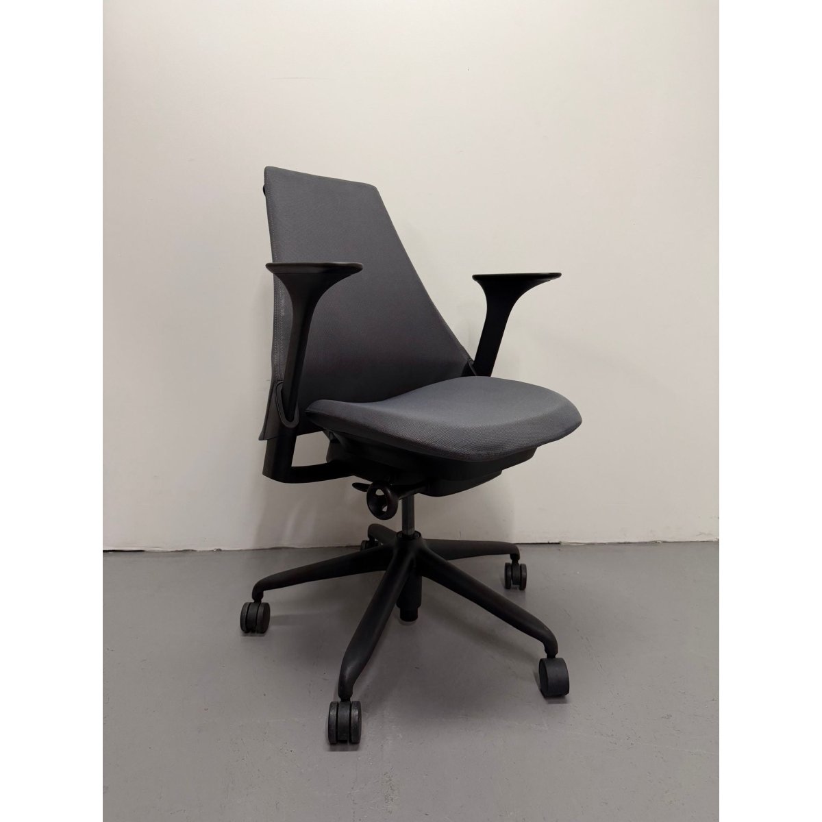 Herman Miller Sayl - Task Chair with Armrests - Grey Upholstered Back - thegoodchairs