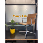 ICF Una Executive Chair, Tan Leather, Polished Aluminium - thegoodchairs