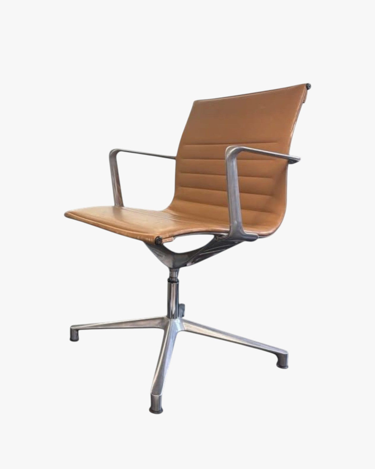 ICF Una Executive Chair, Tan Leather, Polished Aluminium - thegoodchairs
