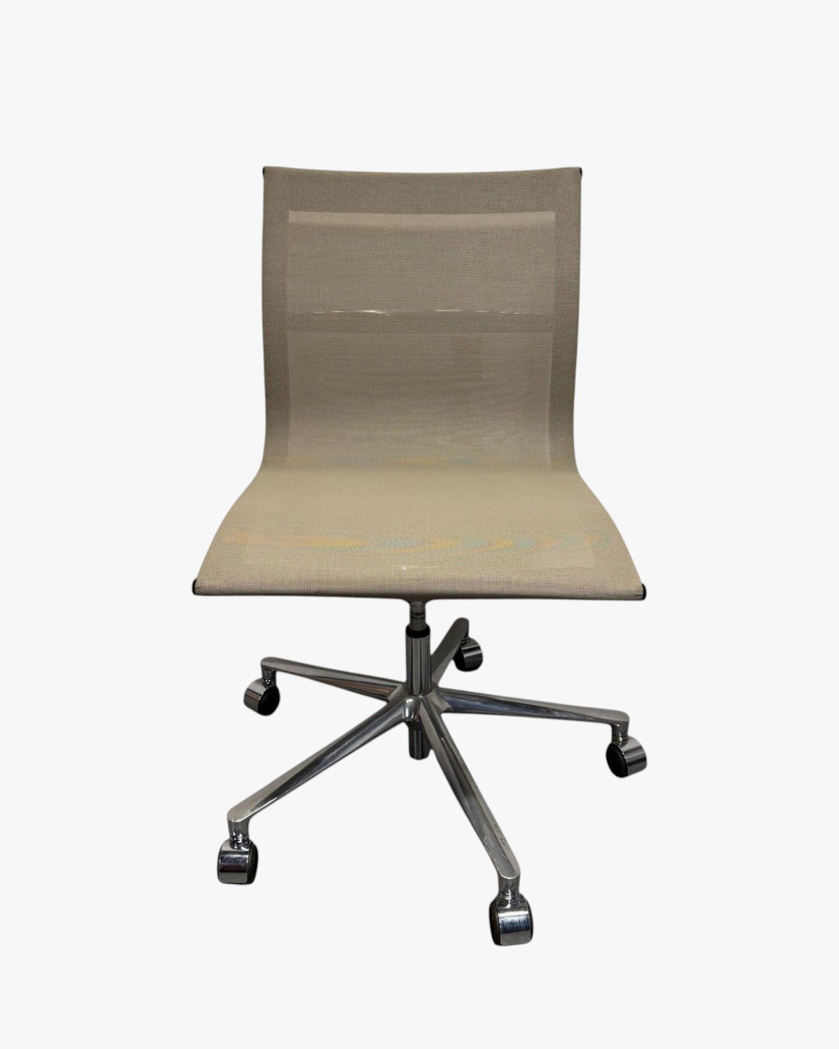 ICF Una Mesh Office Chair, Armless, Beige, Polished Aluminium - thegoodchairs