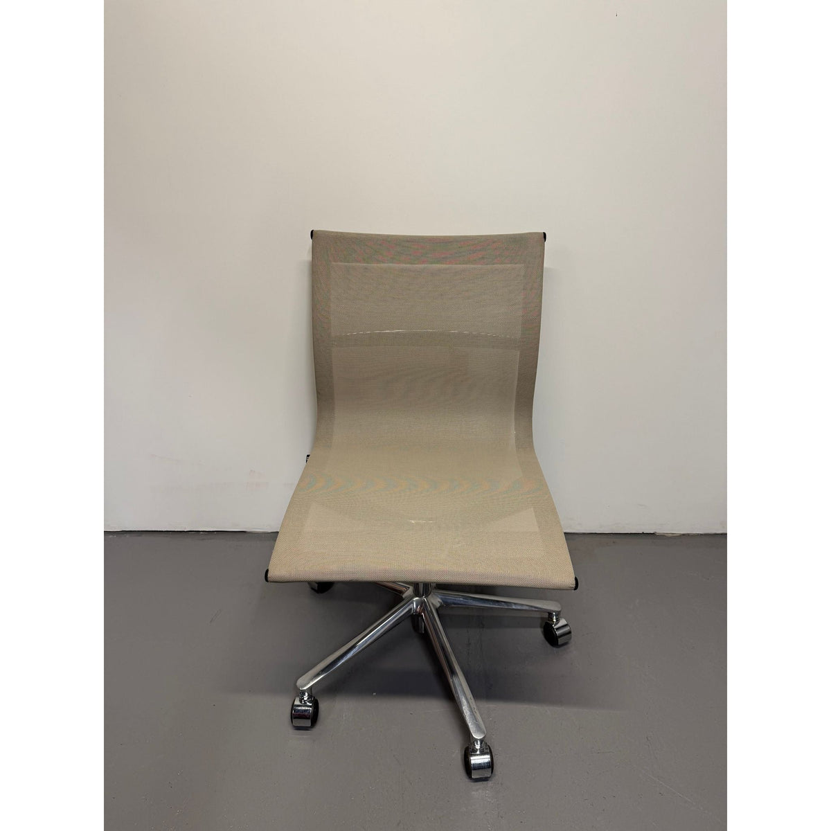 ICF Una Mesh Office Chair, Armless, Beige, Polished Aluminium - thegoodchairs