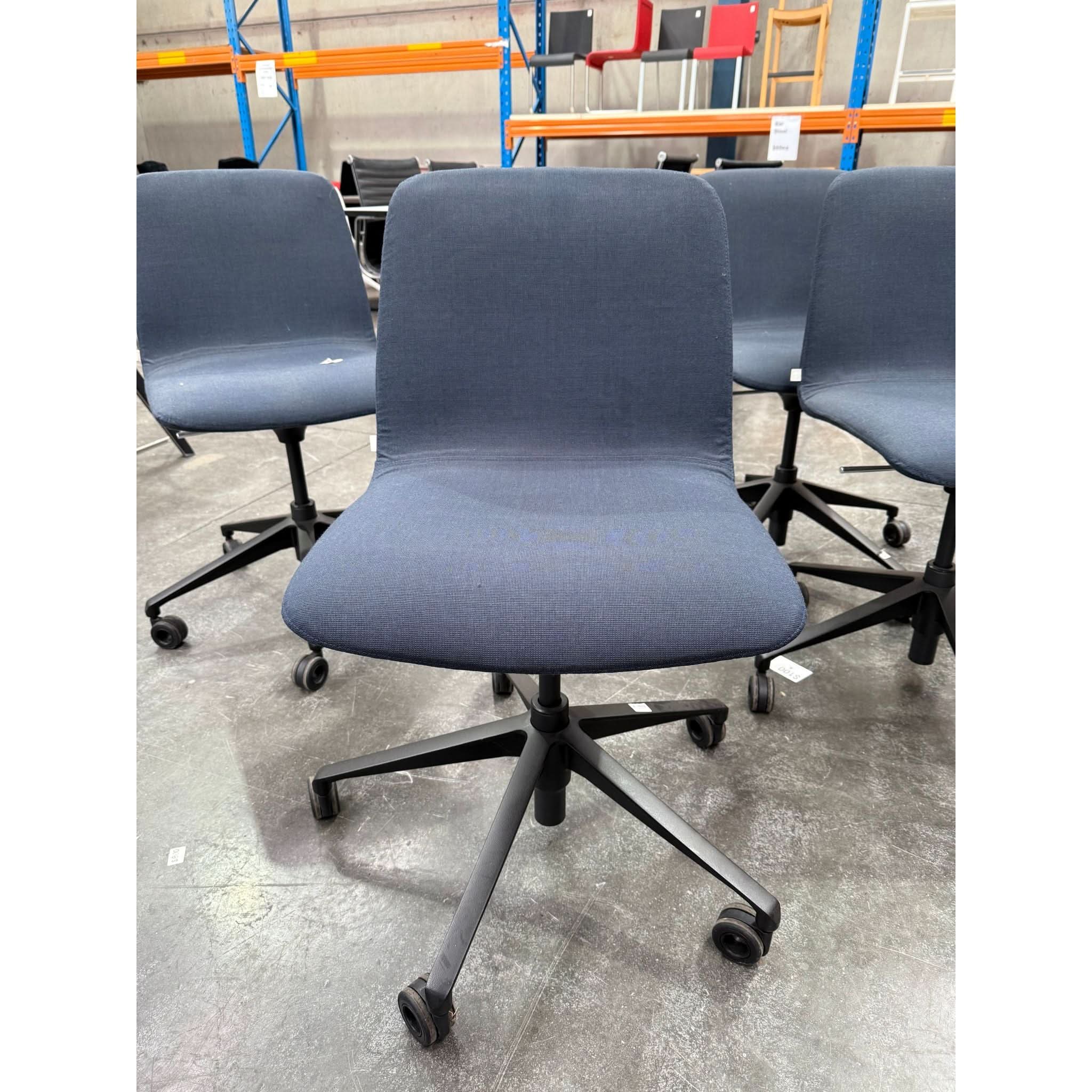 Jardan Mina Studio Chair, Blue Fabric, Black Metal Base - thegoodchairs