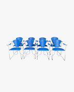 Set of 8 Retro Blue Conference Chairs with Chrome Frames - thegoodchairs