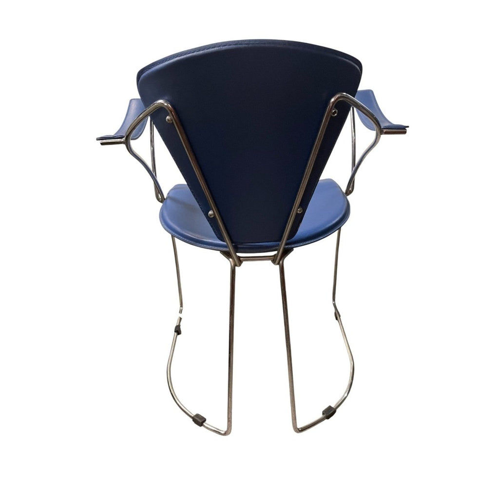 Set of 8 Retro Blue Conference Chairs with Chrome Frames - thegoodchairs