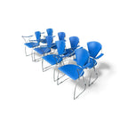 Set of 8 Retro Blue Conference Chairs with Chrome Frames - thegoodchairs
