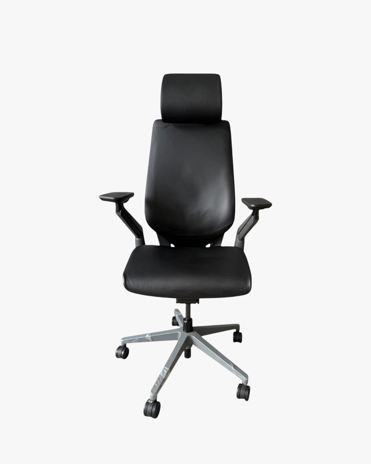 Steelcase Gesture Ergonomic Task Chair, Black Montana Leather, With Headrest - thegoodchairs
