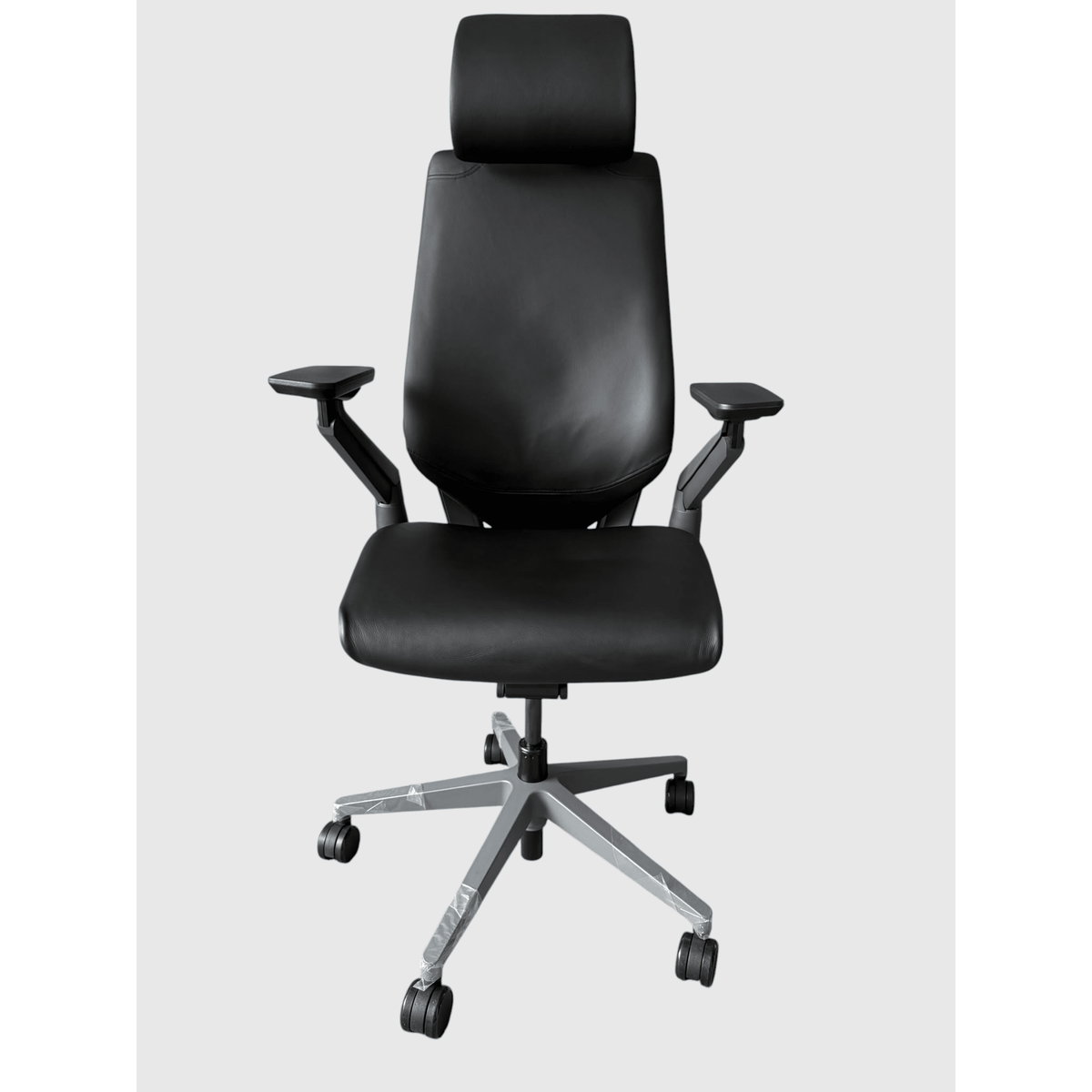 Steelcase Gesture Ergonomic Task Chair, Black Montana Leather, With Headrest - thegoodchairs
