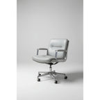 Tecno Osvaldo Borsani for P128 Office Chair, Late 1960s, Early 1970s, Light Grey Italian Leather - thegoodchairs