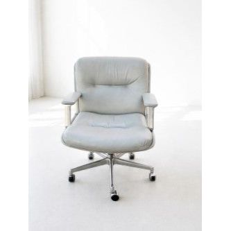 Tecno Osvaldo Borsani for P128 Office Chair, Late 1960s, Early 1970s, Light Grey Italian Leather - thegoodchairs