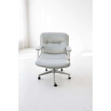 Tecno Osvaldo Borsani for P128 Office Chair, Late 1960s, Early 1970s, Light Grey Italian Leather - thegoodchairs