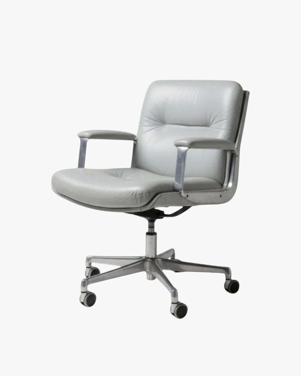 Tecno Osvaldo Borsani for P128 Office Chair, Late 1960s, Early 1970s, Light Grey Italian Leather - thegoodchairs