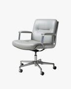 Tecno Osvaldo Borsani for P128 Office Chair, Late 1960s, Early 1970s, Light Grey Italian Leather - thegoodchairs