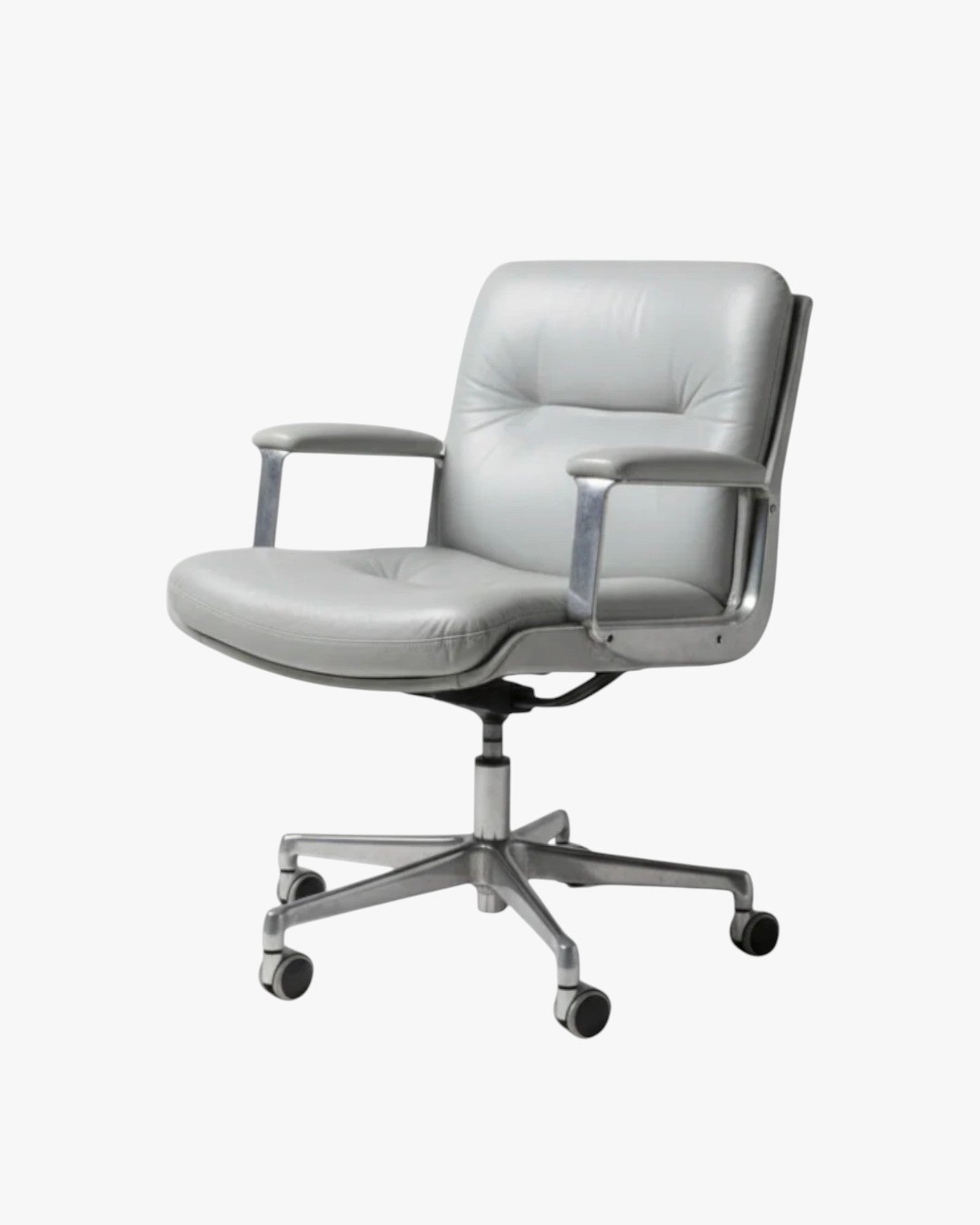 Tecno Osvaldo Borsani for P128 Office Chair, Late 1960s, Early 1970s, Light Grey Italian Leather - thegoodchairs