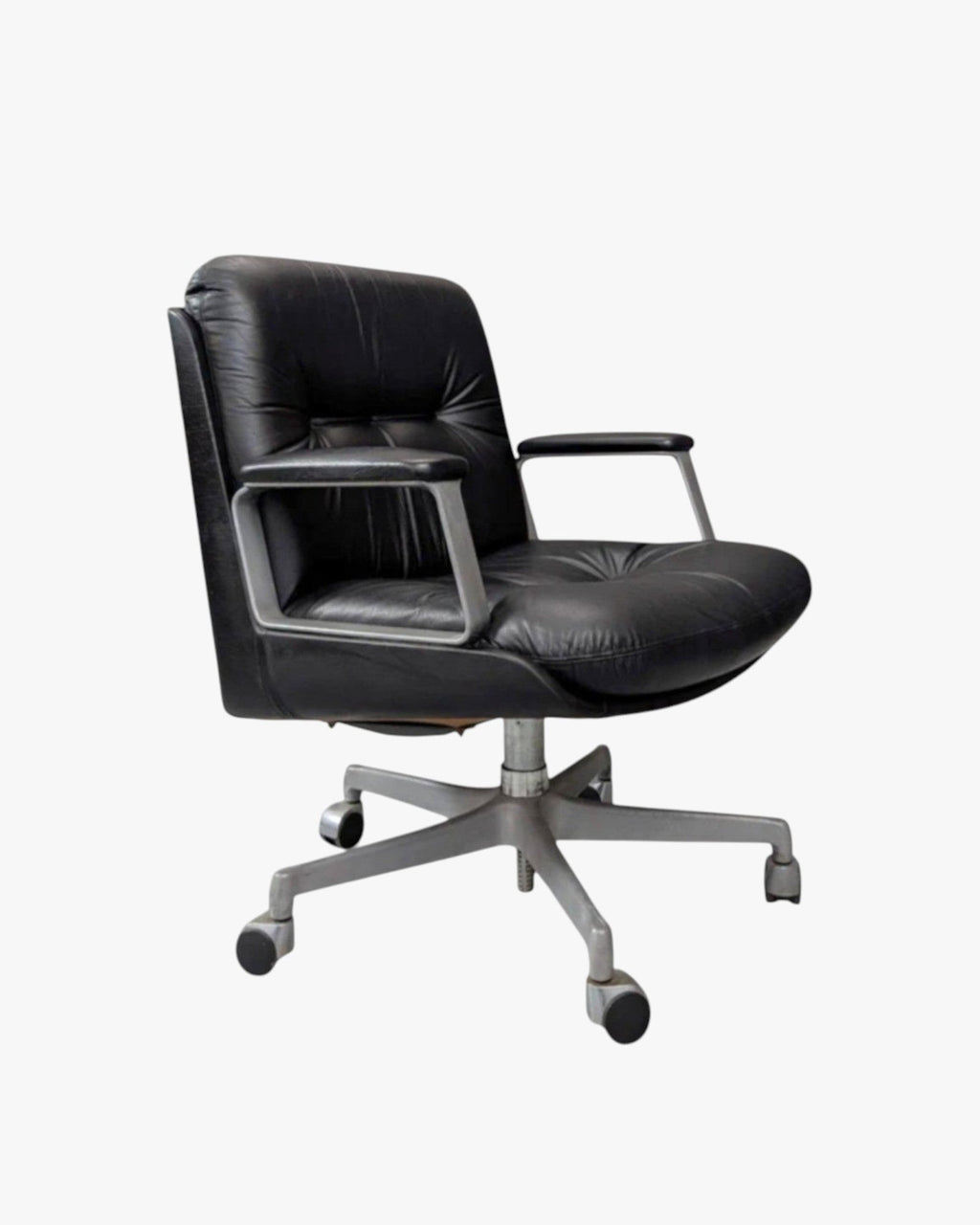 Vaghi Kiruna Black Leather Swivel Chair by Studio Tecnico Vaghi, Italy, 1975 - thegoodchairs