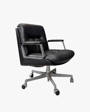 Vaghi Kiruna Black Leather Swivel Chair by Studio Tecnico Vaghi, Italy, 1975