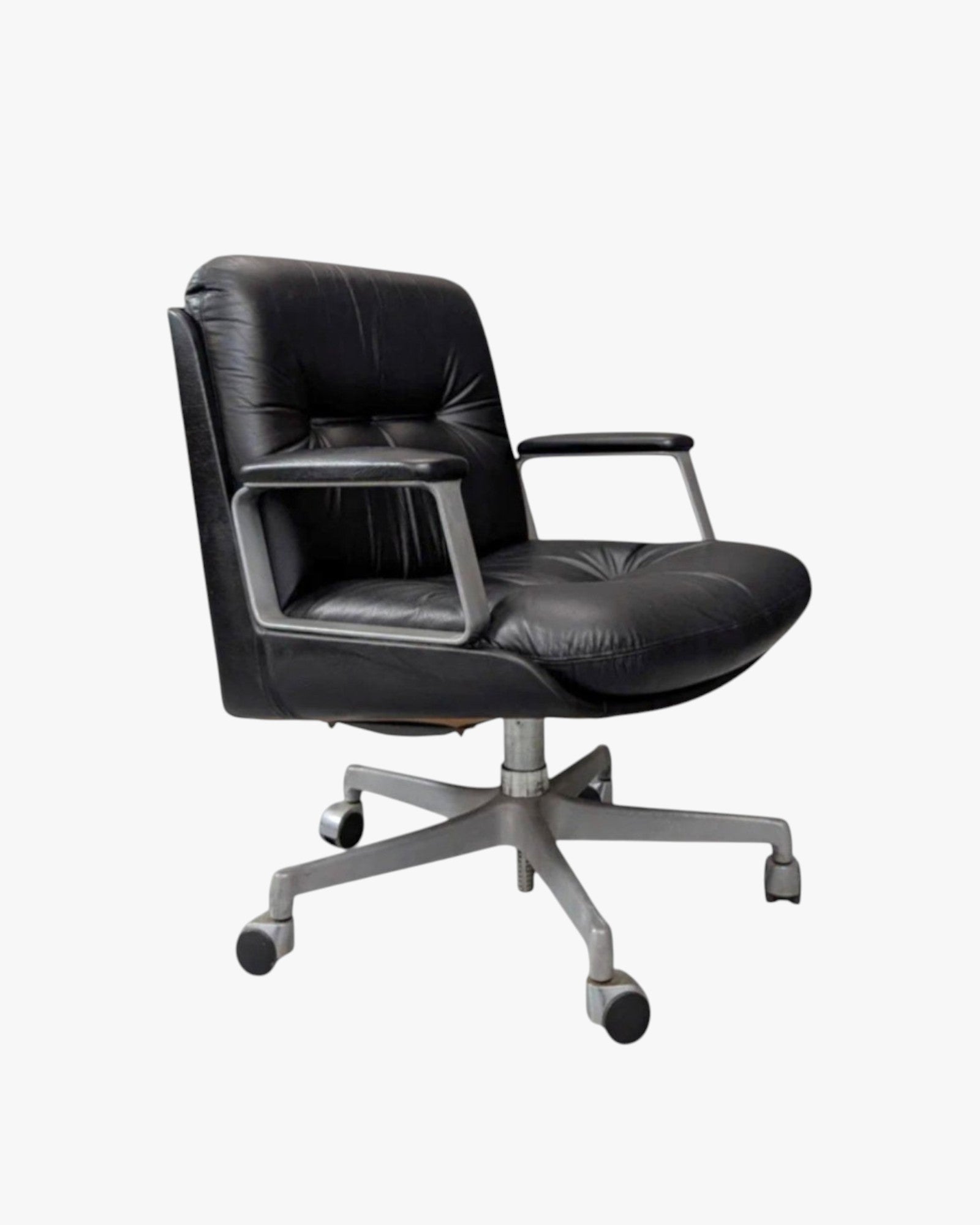 Vaghi Kiruna Black Leather Swivel Chair by Studio Tecnico Vaghi, Italy, 1975 - thegoodchairs