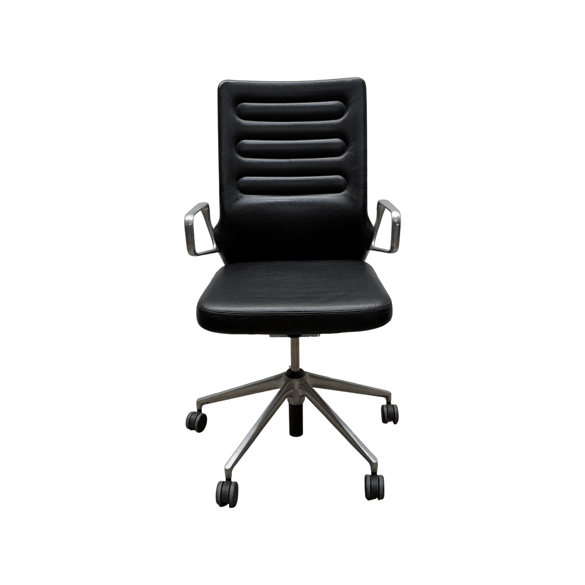Vitra AC 4 Office Chair by Antonio Citterio, Black Leather, Polished Aluminium - thegoodchairs