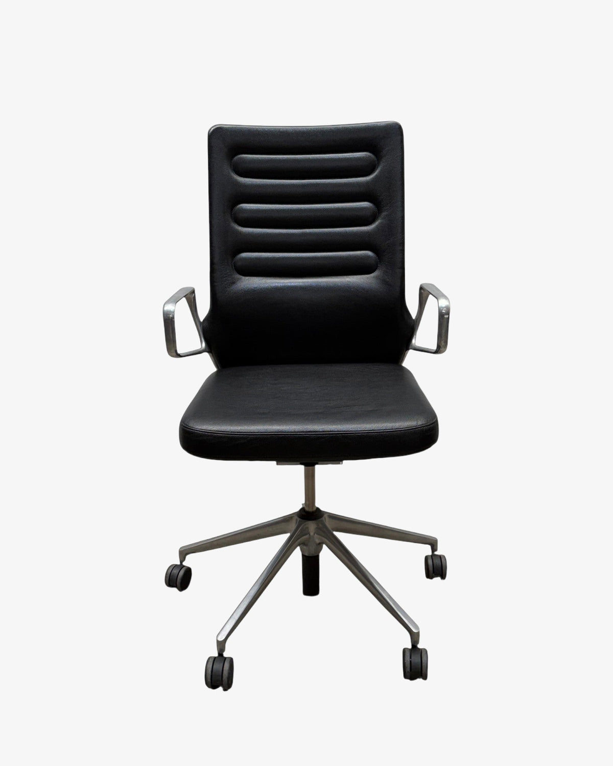 Vitra AC 4 Office Chair by Antonio Citterio, Black Leather, Polished Aluminium - thegoodchairs
